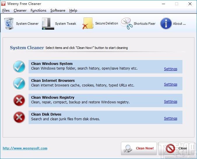 Weeny Free System Cleaner下载,系统垃圾清理工具