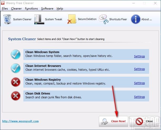 Weeny Free System Cleaner下载,系统垃圾清理工具
