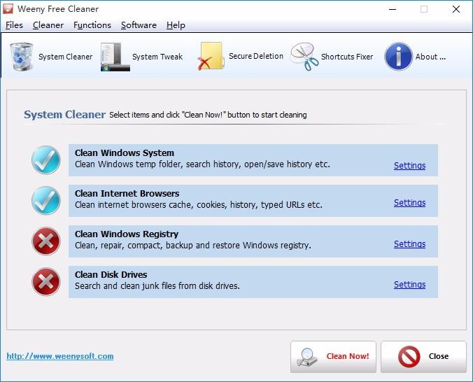 Weeny Free System Cleaner下载,系统垃圾清理工具