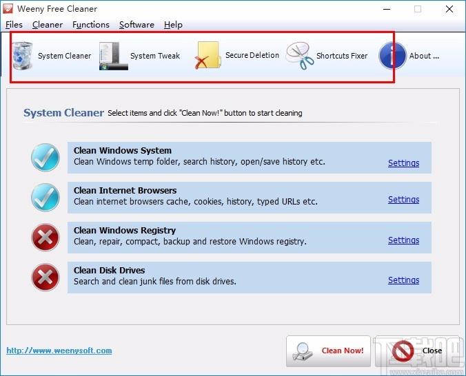 Weeny Free System Cleaner下载,系统垃圾清理工具
