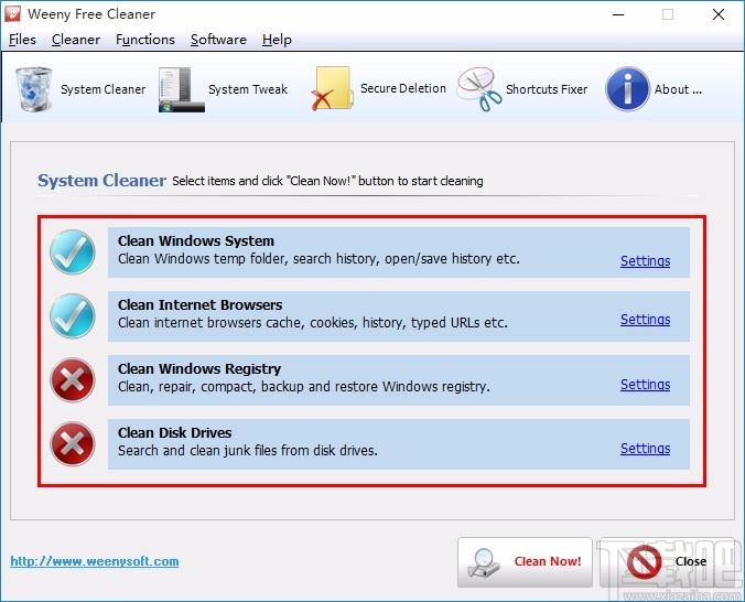 Weeny Free System Cleaner下载,系统垃圾清理工具